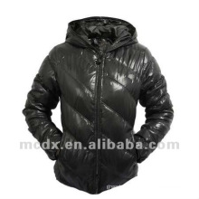 Women winter black down jacket hood
